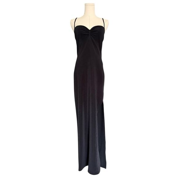 VTG 90s Formal Maxi Dress M Black Y2K Sweetheart Stretchy Nylon Slinky Evening - Picture 1 of 8